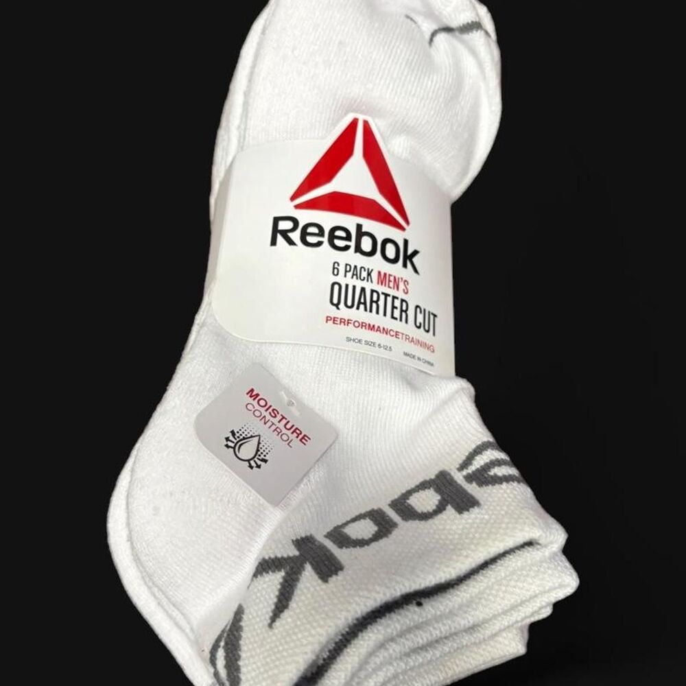 Reebok Menโs 6 Pack Quarter Cut Performance Training Socks White Size 6-12.5